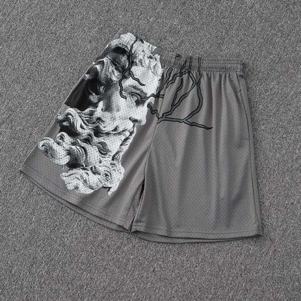 Inaka Power Character Print Elastic Waist Gray Shorts